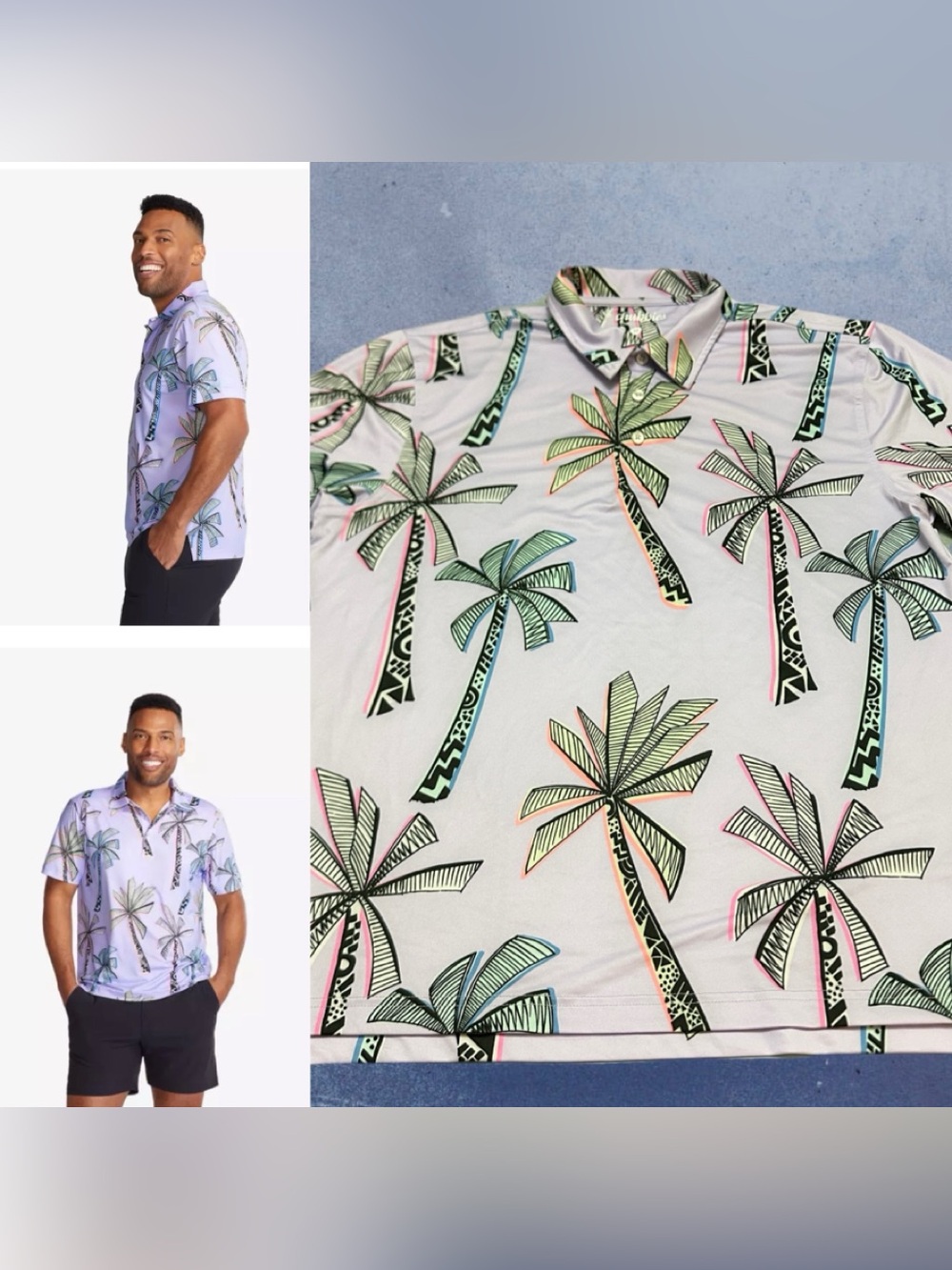 chubbies Lavender Short-Sleeve Polo with Multicolor Palm Print M